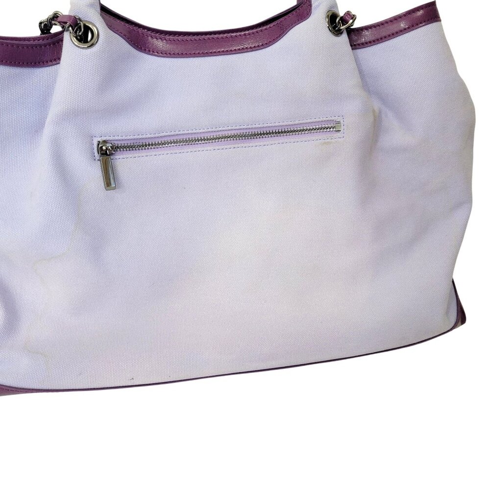 Gunas New York Purple & White Vegan Leather Tote With Chain Strap - Picture 8 of 10
